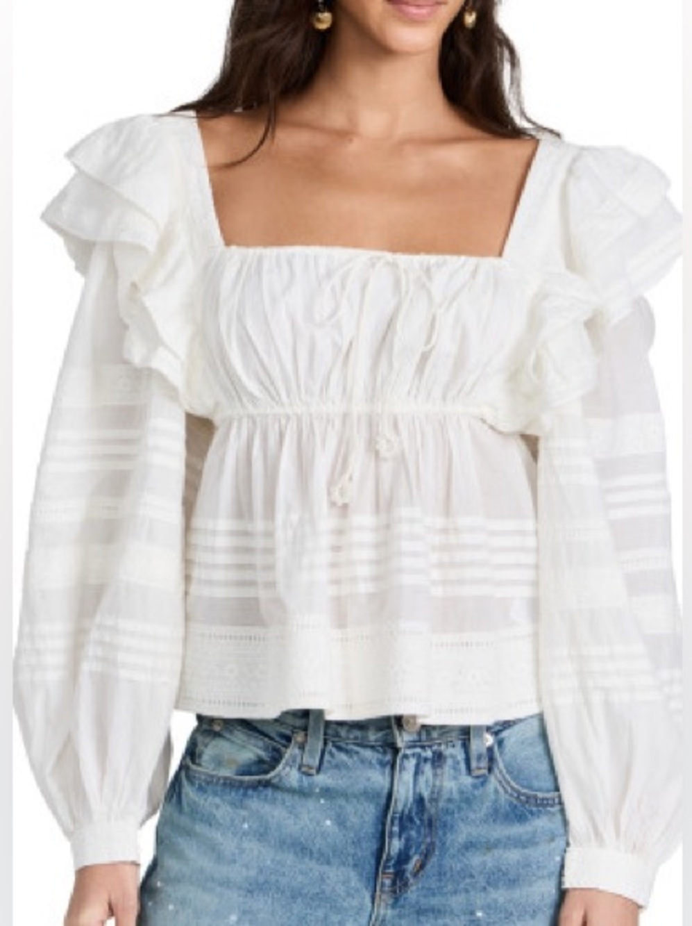 FARM Rio Cream Ruffle Lace Peasant Blouse - Picture 2 of 8